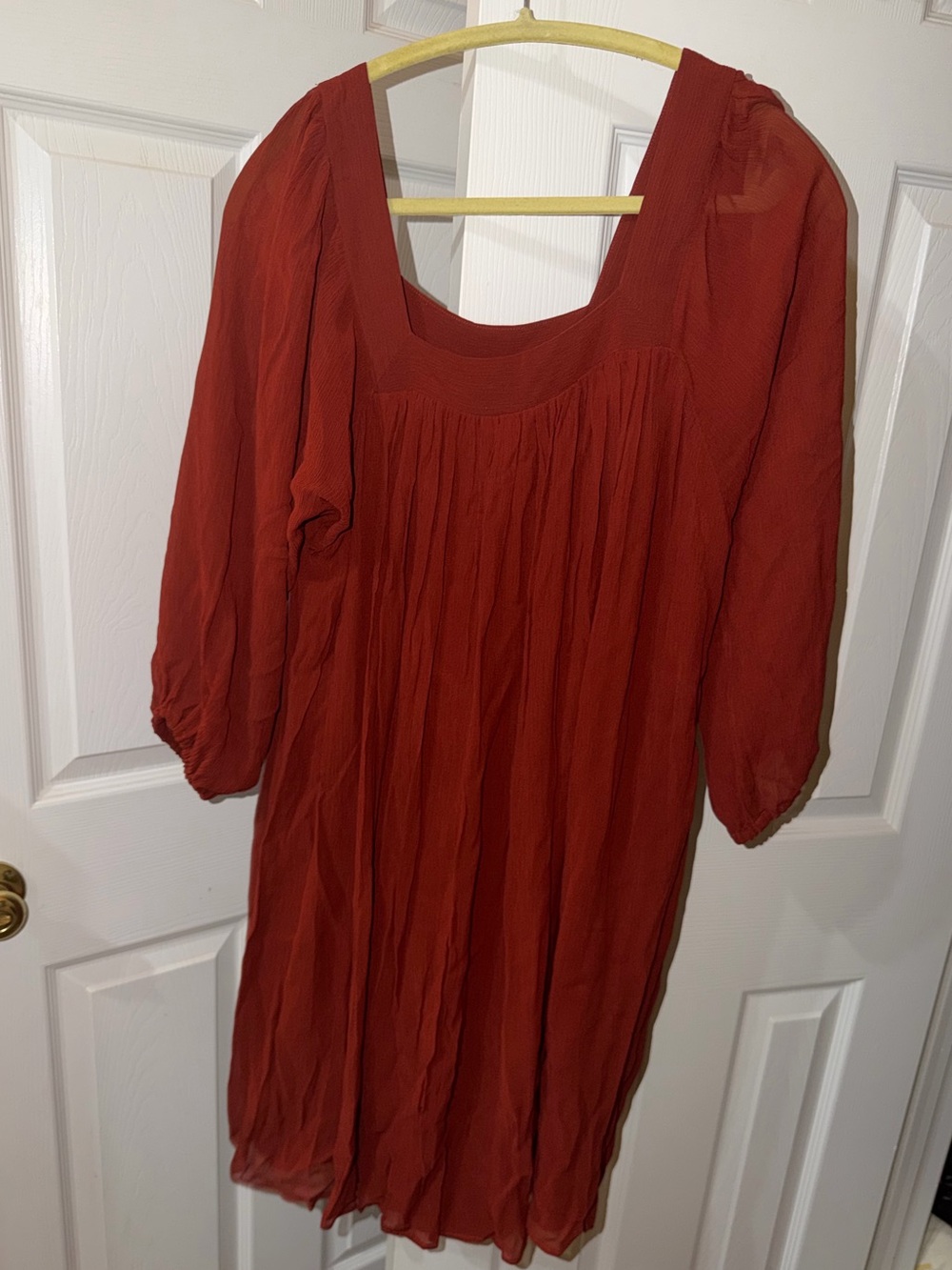Massimo Durti Women's Rust Red Pleated Square-Neck Dress